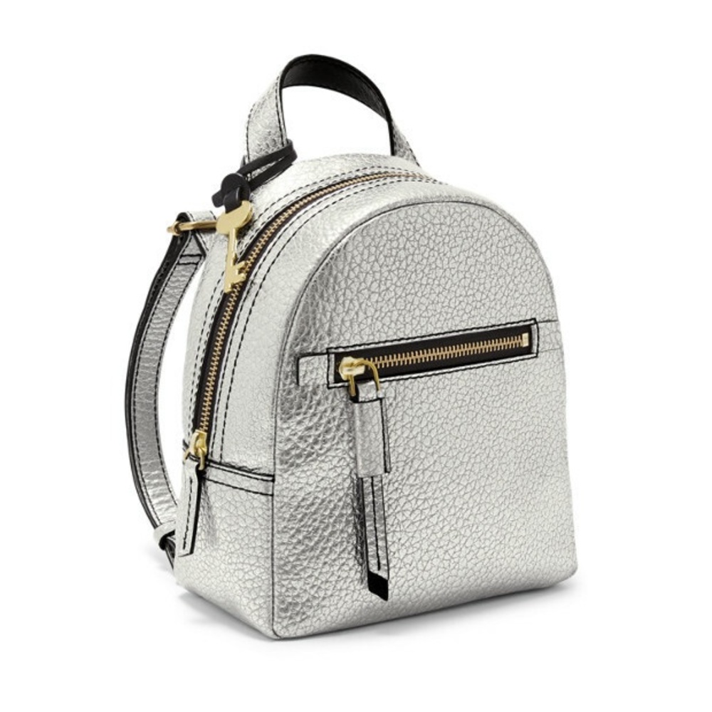 Silver Fossil Textured Mini Backpack